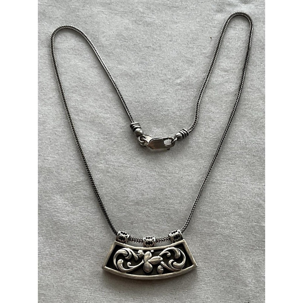 Vintage Silpada 925 sterling silver floral scroll slide pendant necklace Estate